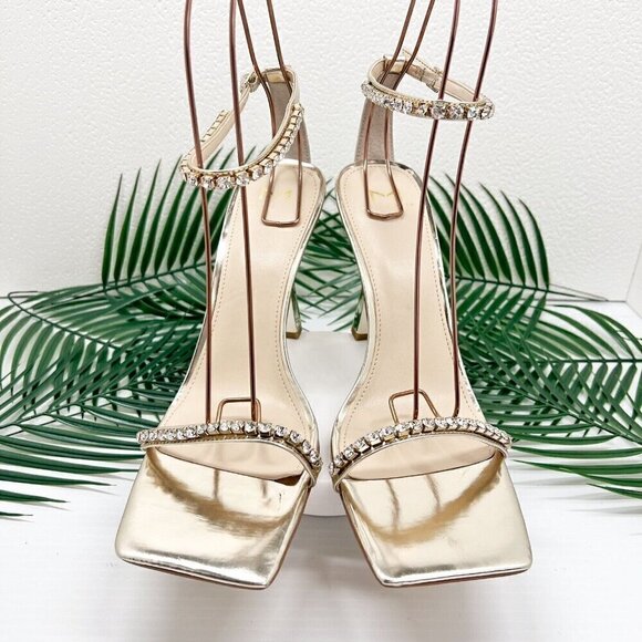 Marc Fisher Women's Karima Ankle Strap Sandals Size 11M Gold Metallic Rhinestone - Picture 3 of 11